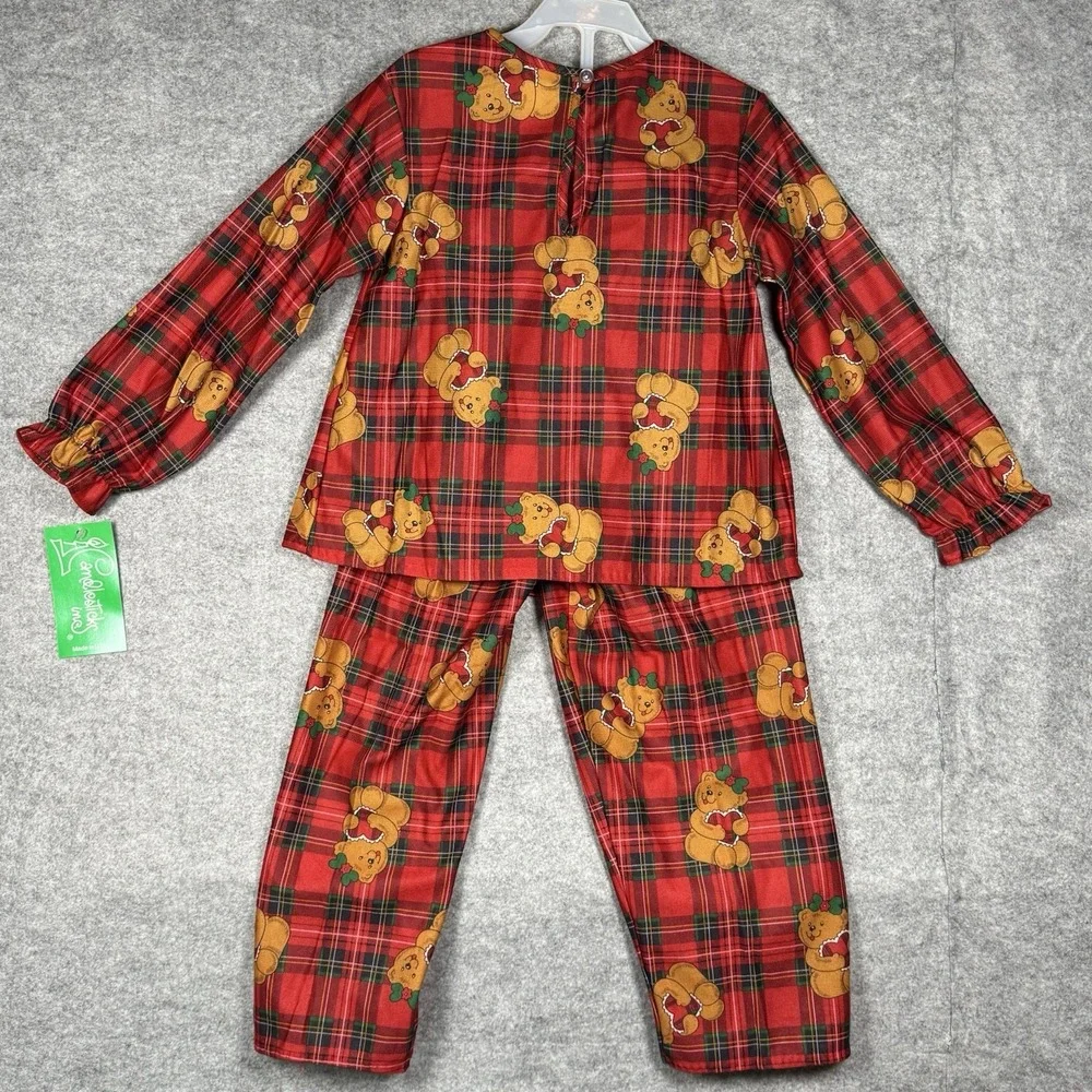 Vintage 80s Candlesticks Girls Size 6 Christmas Pajamas NWT Teddy Bear Plaid USA